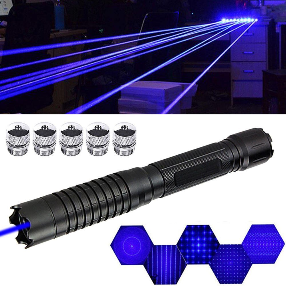 Blue laser pointer with adjustable focus and aluminum casing, includes safety glasses. - Image 3