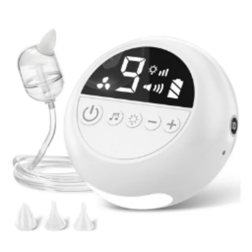 Electric Nasal Aspirator — 9-Level Suction Adjustment, Stnqtsrv, Includes 3 Suction Tips, Built-in Music to Distract Children, Silent Operation, Features Night Light, Large-Capacity Mucus Collection Cup, LED Display, 2500mAh Battery, White