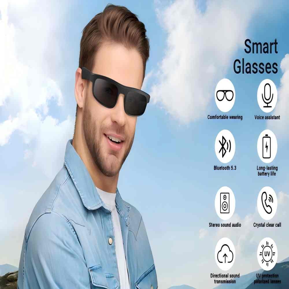 These smart glasses can be used for both making calls and playing music, featuring Bluetooth connectivity, polarized UV-protection lenses, and ultra-long battery life. - Image 6