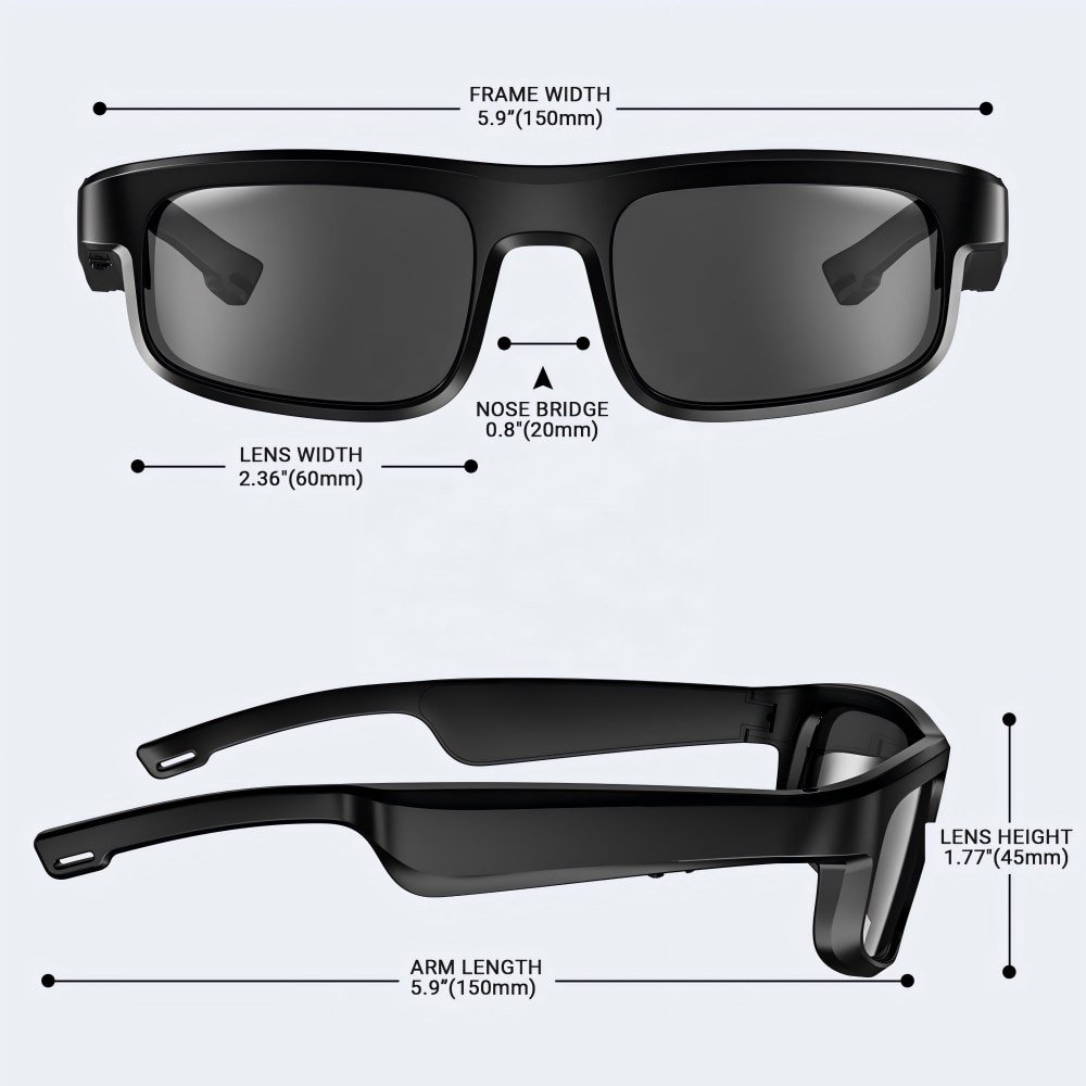 These smart glasses can be used for both making calls and playing music, featuring Bluetooth connectivity, polarized UV-protection lenses, and ultra-long battery life. - Image 5