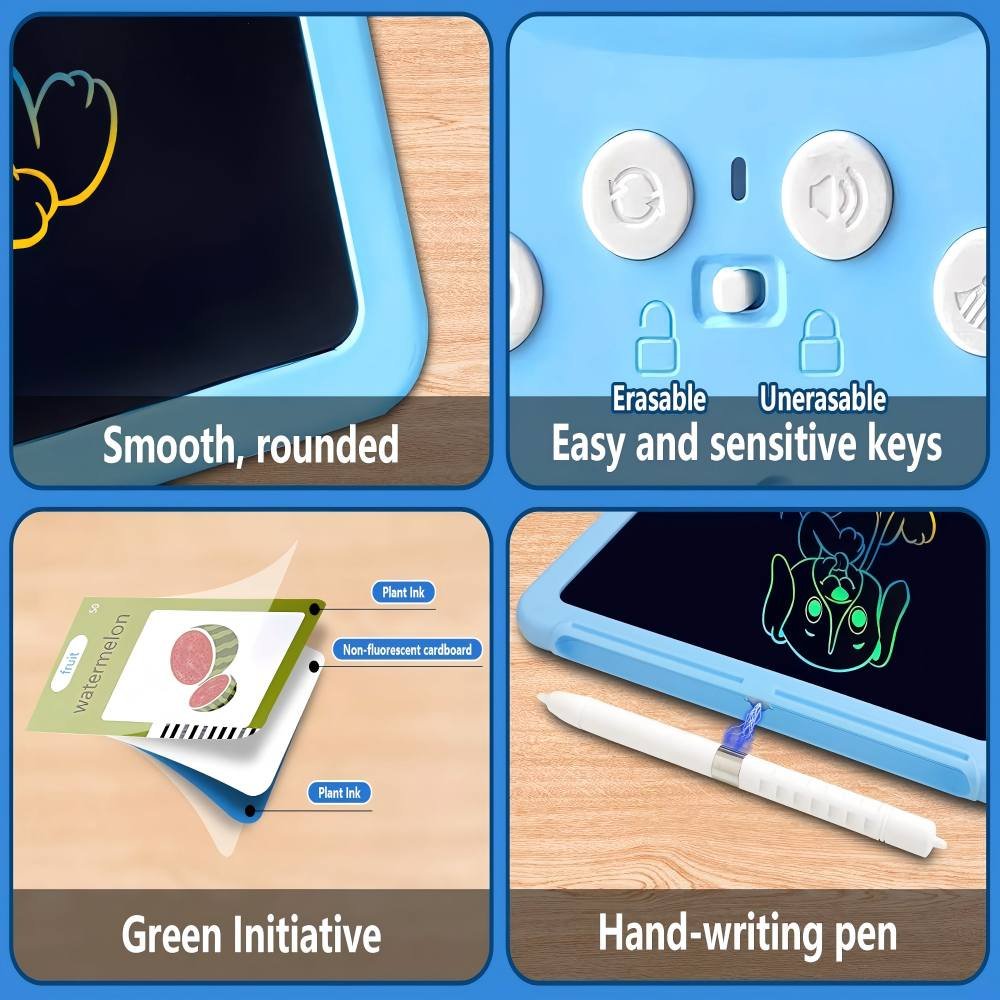 Educational Toys for Children—including an LCD Writing and Drawing Tablet and a Learning Machine with Word Cards—suitable for children aged 3 and up (Blue). - Image 2