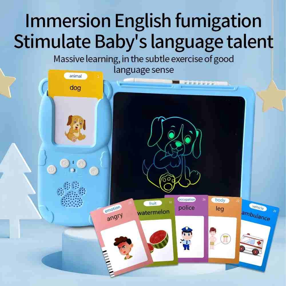 Educational Toys for Children—including an LCD Writing and Drawing Tablet and a Learning Machine with Word Cards—suitable for children aged 3 and up (Blue).