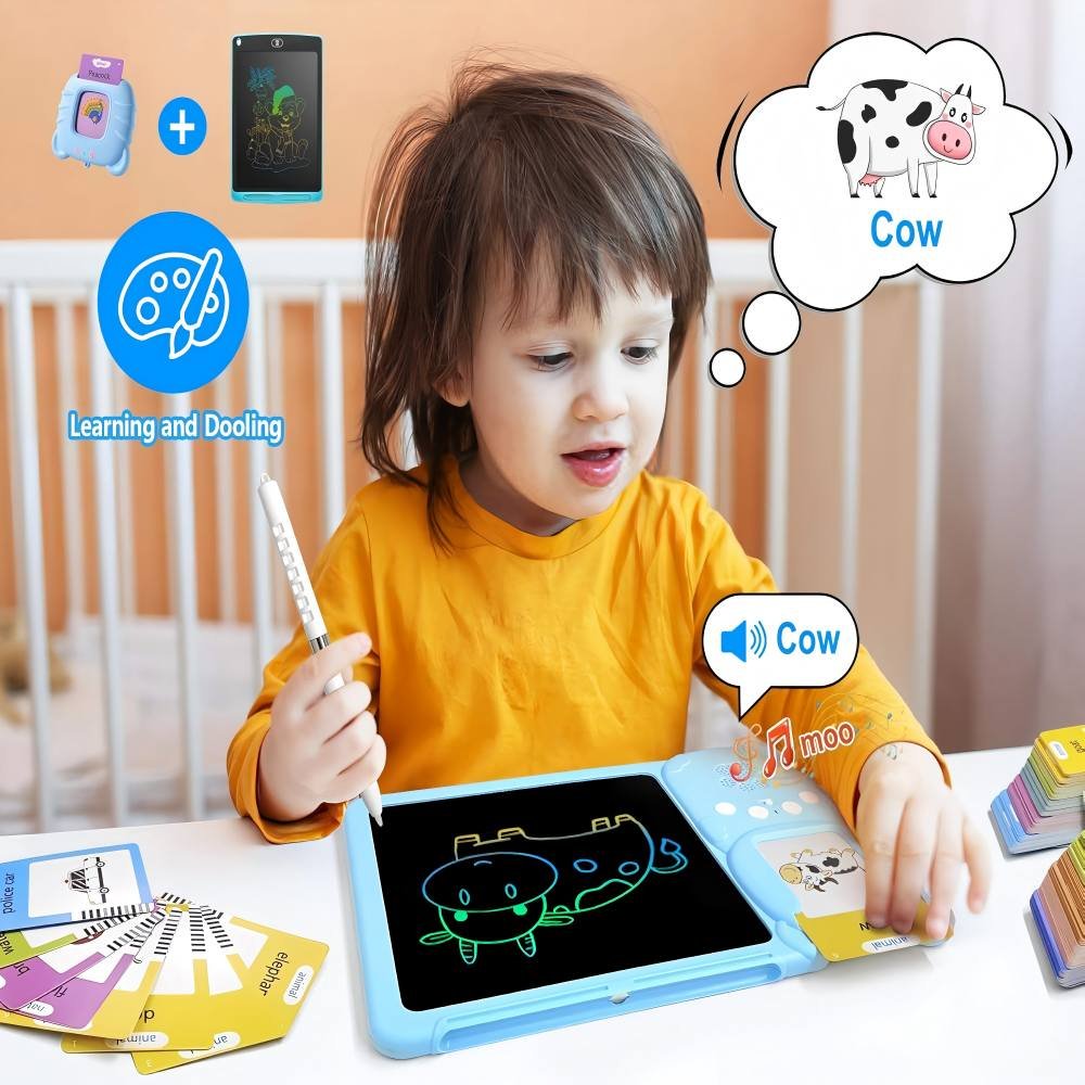 Educational Toys for Children—including an LCD Writing and Drawing Tablet and a Learning Machine with Word Cards—suitable for children aged 3 and up (Blue). - Image 5