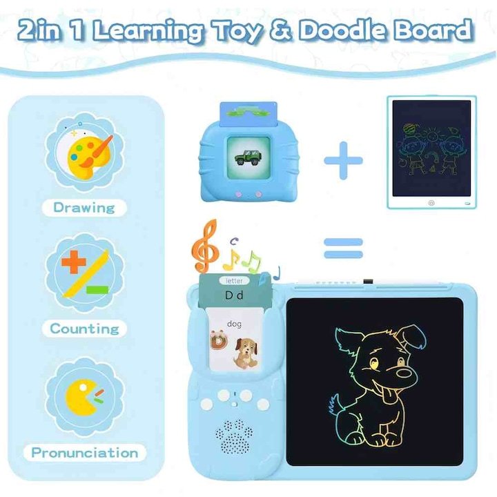 Educational Toys for Children—including an LCD Writing and Drawing Tablet and a Learning Machine with Word Cards—suitable for children aged 3 and up (Blue). - Image 4