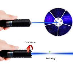 Blue laser pointer with adjustable focus and aluminum casing, includes safety glasses. - Image 5