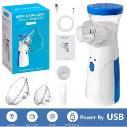 Portable Nebulizer (White and Blue), featuring mesh technology, includes masks for both adults and children. - Image 5