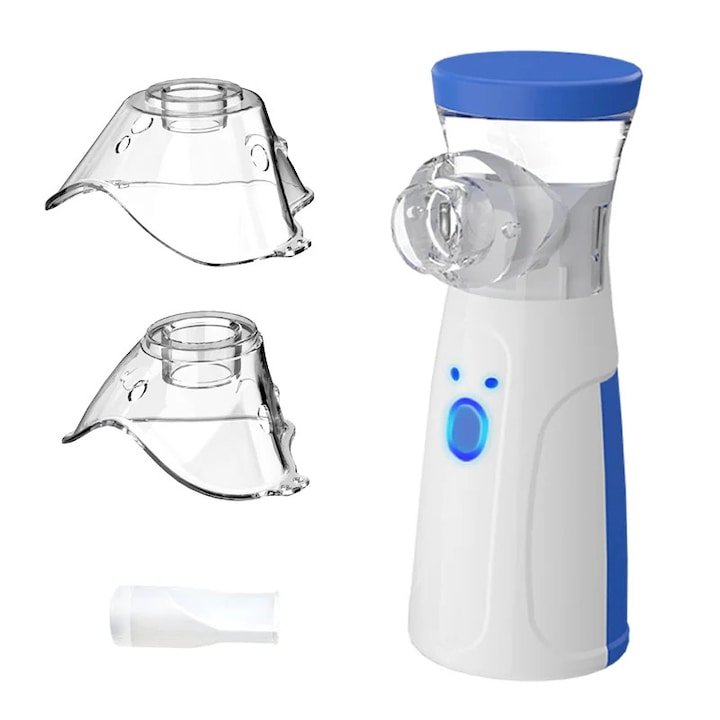 Portable Nebulizer (White and Blue), featuring mesh technology, includes masks for both adults and children. - Image 6