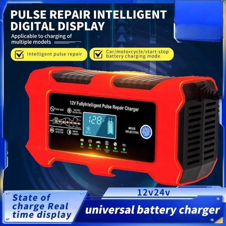 Universal Intelligent Battery Charger — 12V, Pulse Repair Technology, LCD Digital Display — Suitable for Cars, Motorcycles, and Start-Stop Batteries — Multiple Protection Modes - Image 8