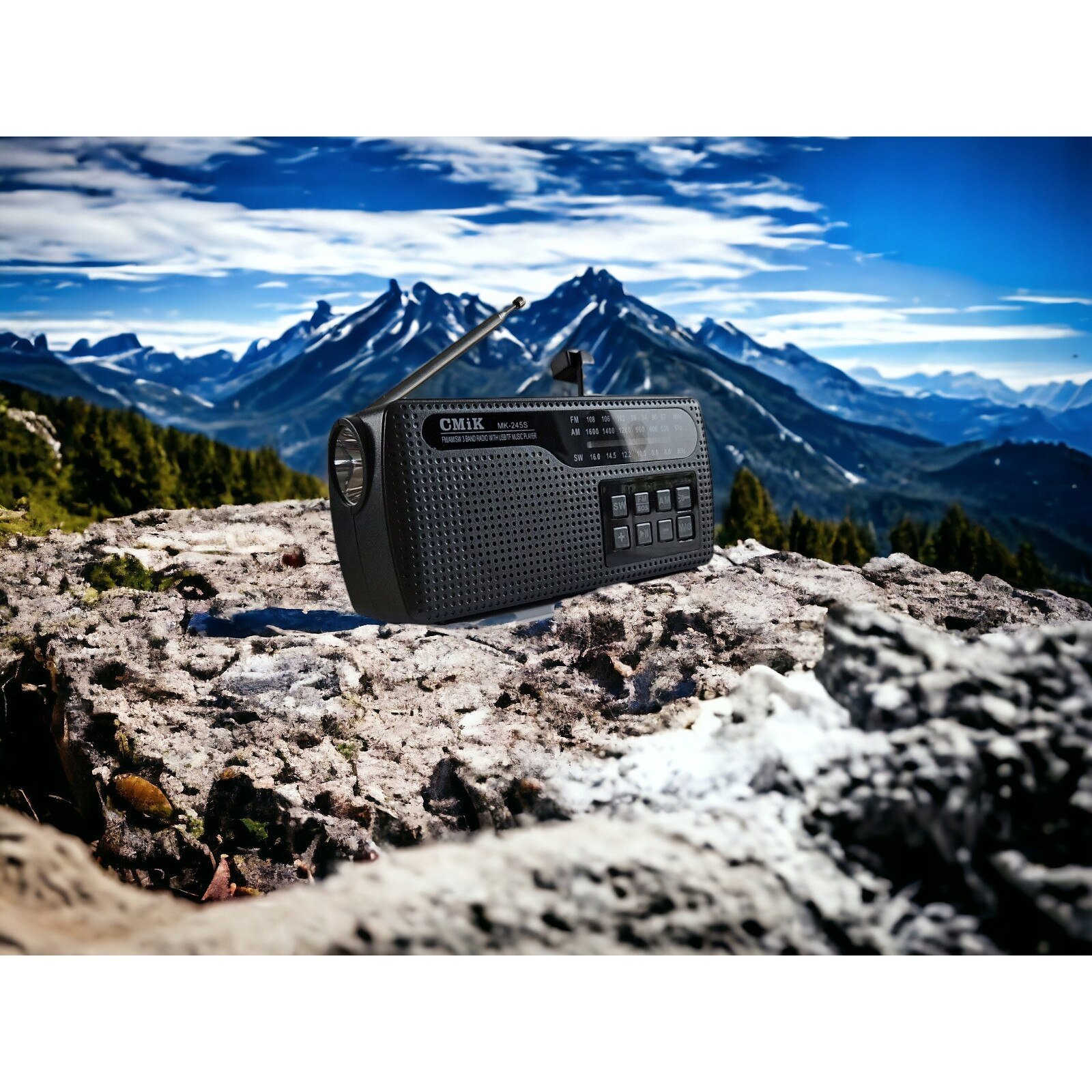 MK-245S portable camping radio, solar powered, rechargeable, with Bluetooth and USB ports, manual power generation, phone charging and built-in light, black - Image 5