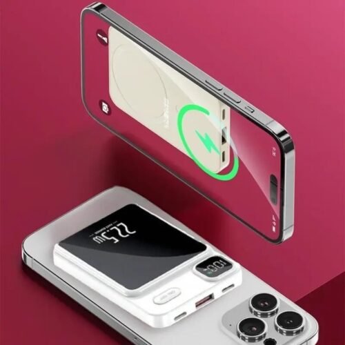 Wireless External Battery, Magnetic Design, 5000mAh, 22.5W, White, Dimensions: 10 x 6.4 x 1.45 cm