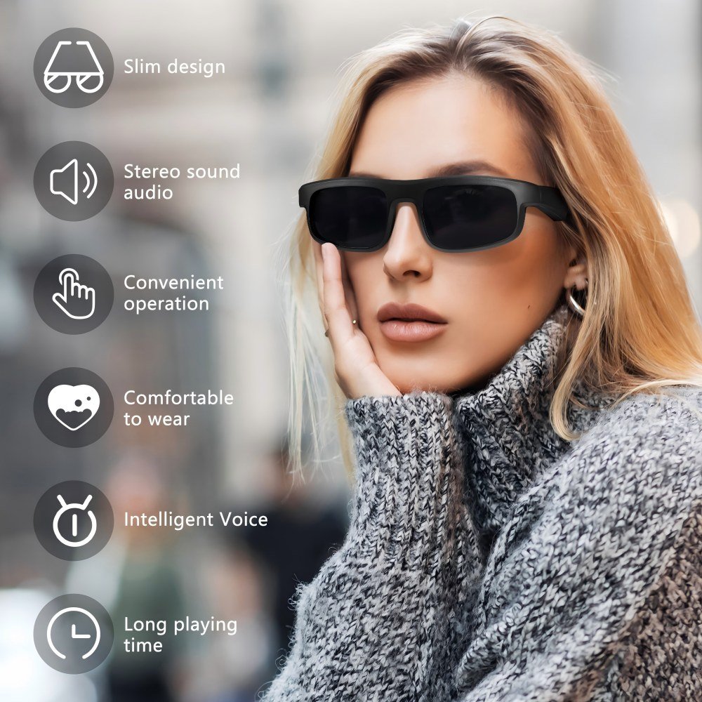 These smart glasses can be used for both making calls and playing music, featuring Bluetooth connectivity, polarized UV-protection lenses, and ultra-long battery life. - Image 9