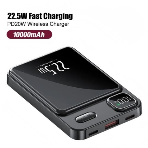 Black 10,000mAh Power Bank with Smart LCD Display – Portable Power Bank
