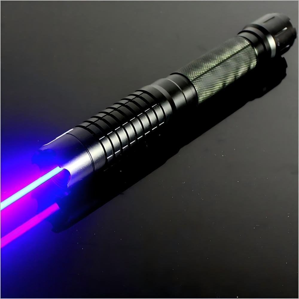 Blue laser pointer with adjustable focus and aluminum casing, includes safety glasses. - Image 10